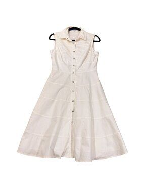 Calvin Klein Women's White Sleeveless Button Front Fit & Flare Dress Size 6